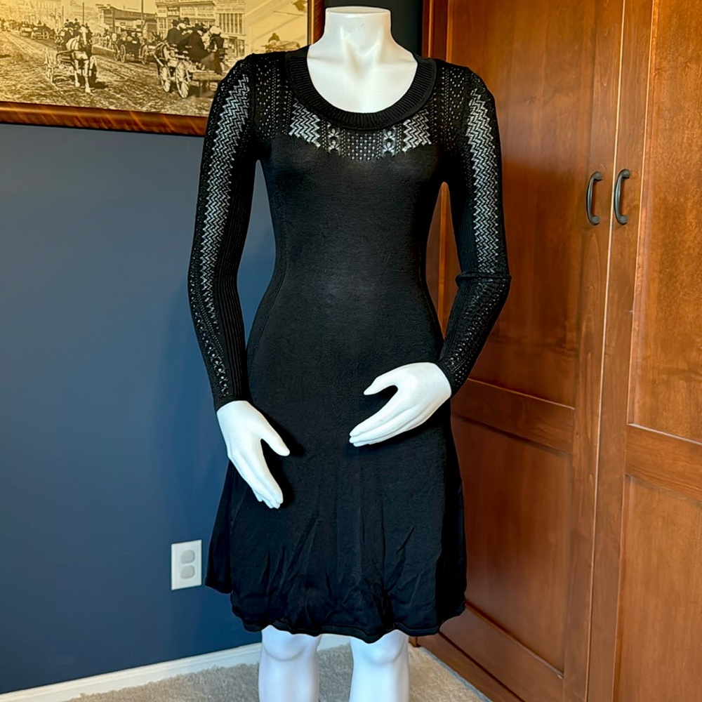 Black lace detail sweater dress